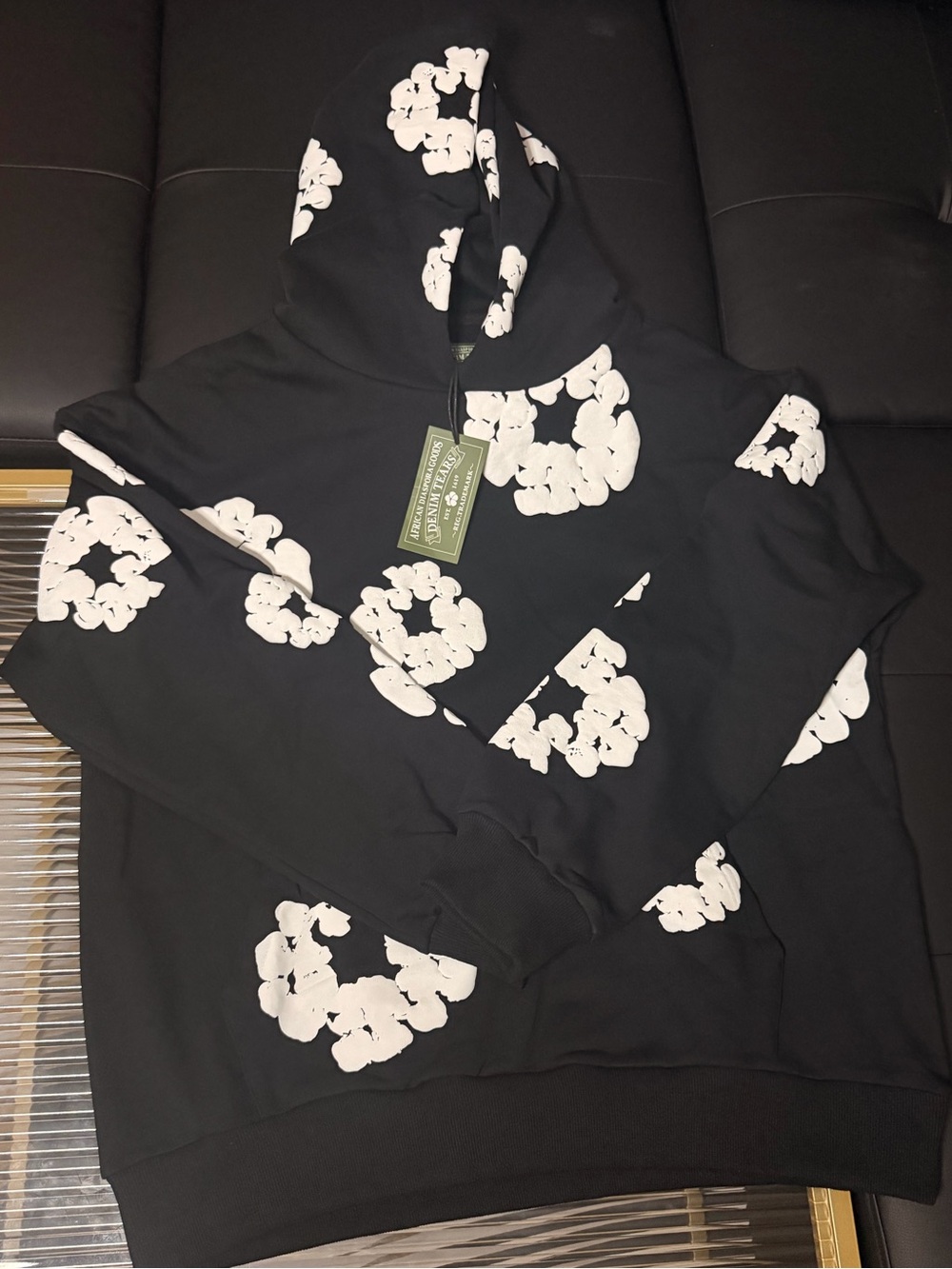 DENIM TEARS Black Floral-Print Hoodie Cowlneck Sweatshirt